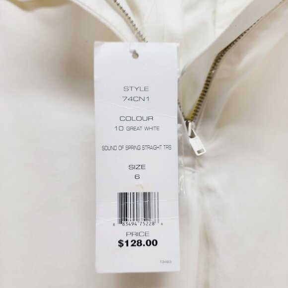 French Connection Womens White Cotton Straight-Leg Trousers high rise Size 6 - Picture 4 of 12